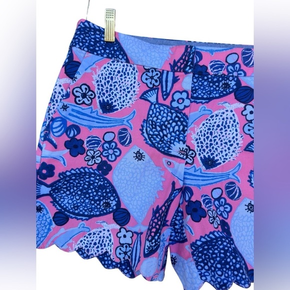 Talbots Shorts Womens Sz 6 Pink Blue Fish Scalloped Hem Cotton Beach Nautical - Picture 3 of 7